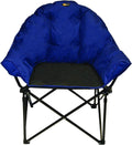 Blue and black oversized padded folding bucket chair with carry bag