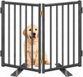 Black four-panel freestanding metal dog gate with walk-through door – view 2