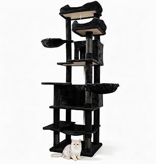 68-Inch Multi-Level Cat Tree with Hammock and Cat Cave, Black