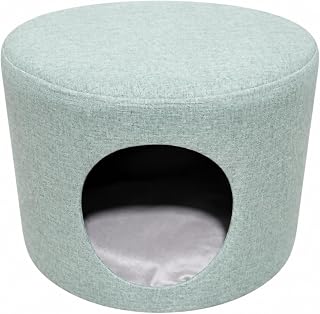 Enclosed Cylindrical Cat House with Cushion, Green