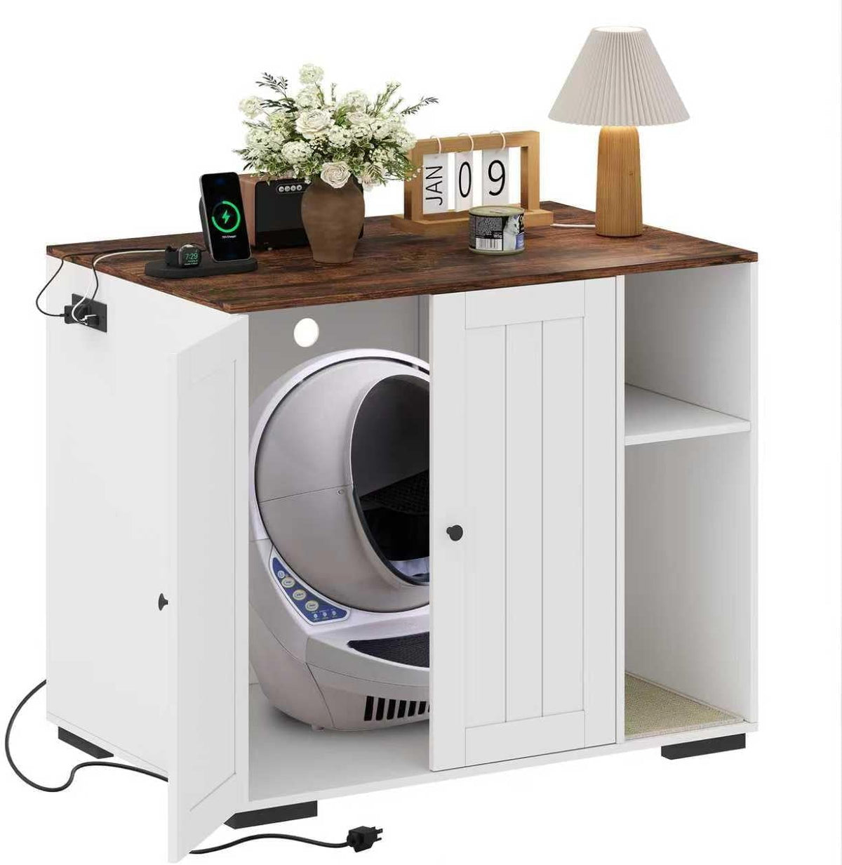 Black XL cabinet enclosure for automatic litter box with charging station – view 2
