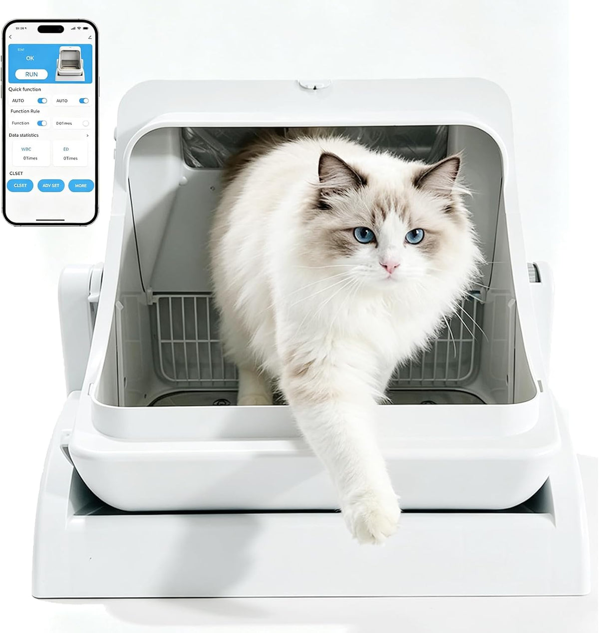 Cream white open-top automatic self-cleaning cat litter box