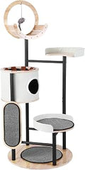 66-Inch Multi-Level Cat Furniture with Scratching Post and Hammock