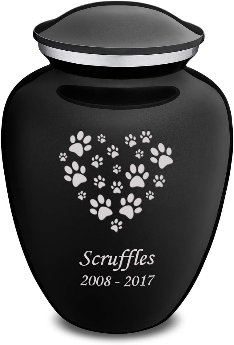 Heart and paw print cremation urn for a large dog or cat in a pearl blue finish – view 10
