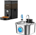 Voluas Stainless Steel Cat Water Fountain with Programmable Portion Control, 4 Meals Per Day, 10s Voice Recorder