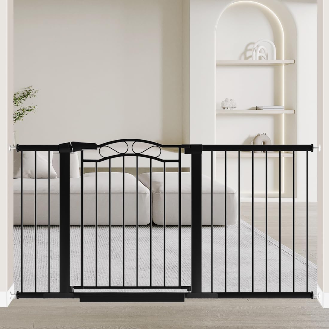 Black extra wide metal walk-through pressure mounted dog gate