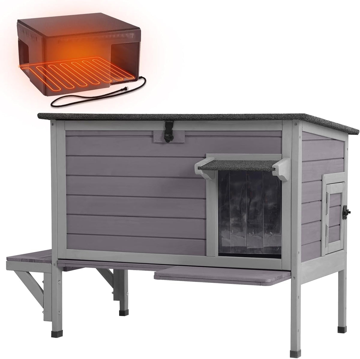 Single-deck insulated outdoor cat house with door curtain – view 8
