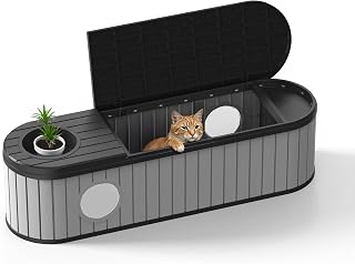 DRATO Resin Cat Litter Box Enclosure with Odor Control Ventilation, Space-Saving Design, Indoor and Outdoor