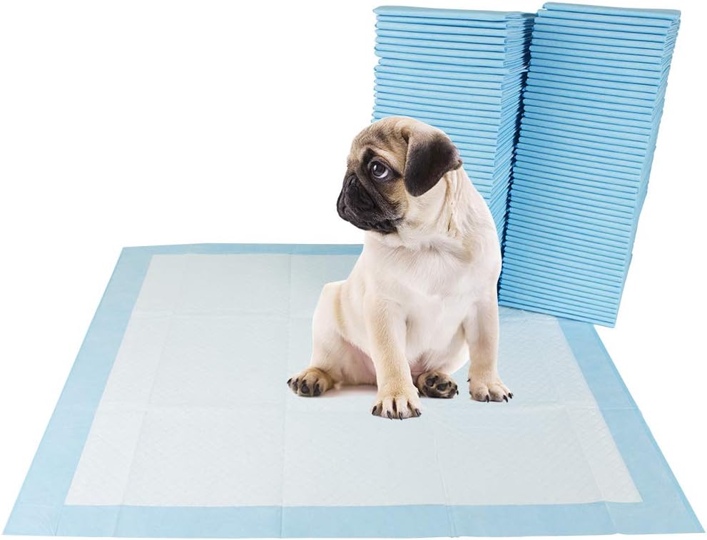 Stack of gray charcoal puppy training pads, one unfolded on the floor – view 2