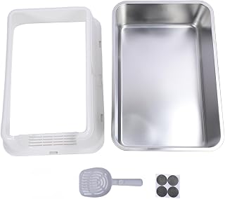 Enclosed Stainless Steel Cat Litter Box, Extra Large, Top Entry, High-Sided, Anti-Splash, White
