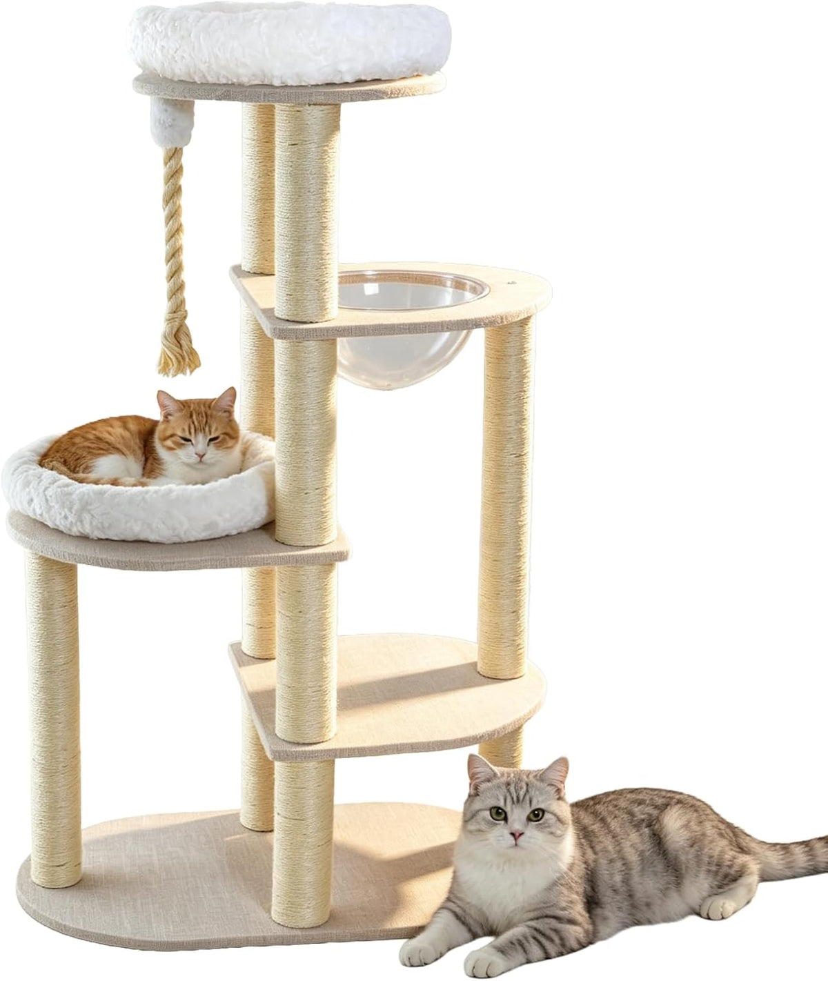 54 inch five-tier rubberwood cat tree with space capsule pod