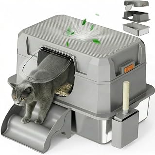 XXL Stainless Steel Litter Box, 28" x 20" x 12", Leak-Proof with High Walls and Non-Slip Base, Style 2