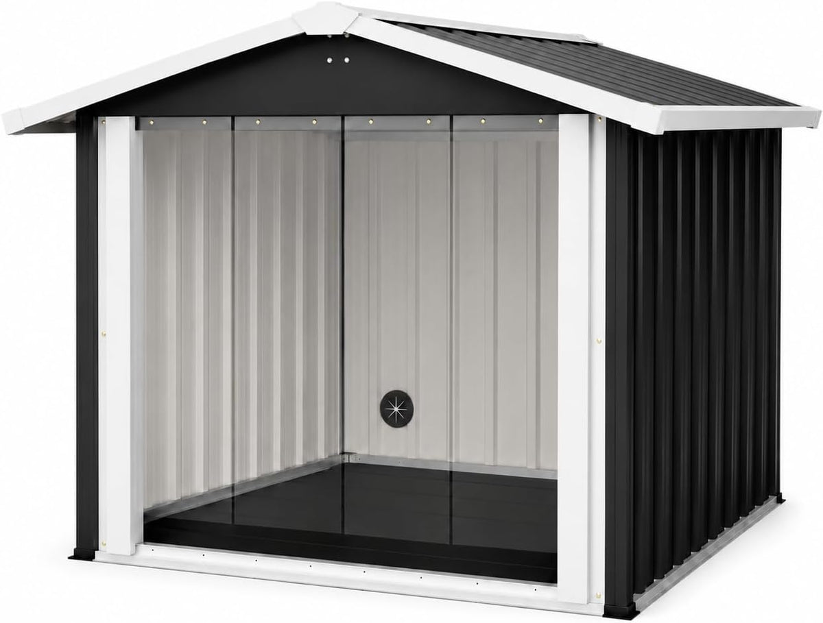 40 inch metal dog house with sloped roof and PVC door curtain