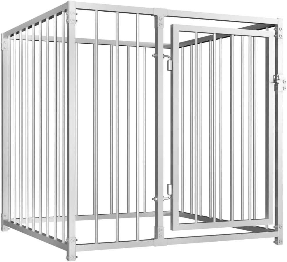 Outdoor metal dog kennel cube 39.4 inches on a lawn