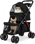 Double Pet Stroller for Cats and Dogs, 2-in-1 Foldable Travel Cart with Cup Holder and Foot Brake