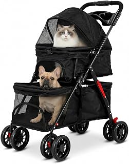 Double Pet Stroller for Cats and Dogs, 2-in-1 Foldable Travel Cart with Cup Holder and Foot Brake