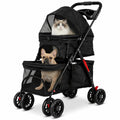 Double pet stroller for two cats with mesh windows and adjustable awning
