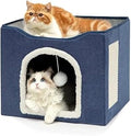Large Cat Bed for Indoor Cats, Hideaway Shelter with Fluffy Ball Toy