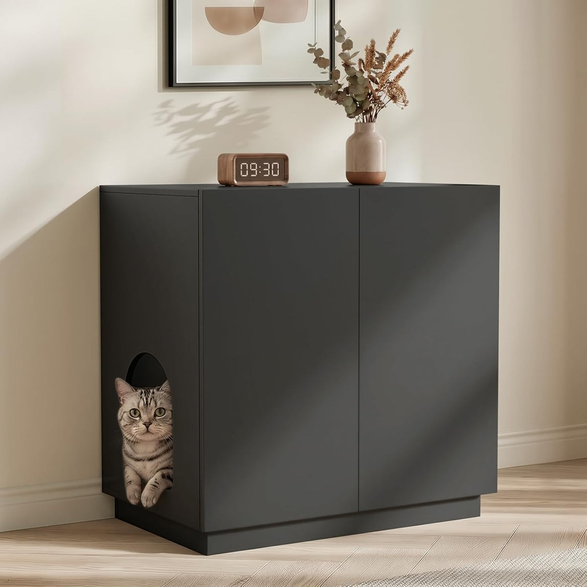 White tall wooden litter box enclosure sideboard cabinet – view 3