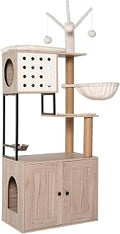 Cat Tree with Litter Box Enclosure and Hammock Condo