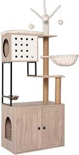 Cat Tree with Litter Box Enclosure and Hammock Condo