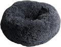 Soft Round Pet Bed with Long Plush, Winter Warm Sleeping Bag Style, 50 cm, Gray