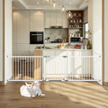 White extra-tall wide dog gate in an indoor doorway