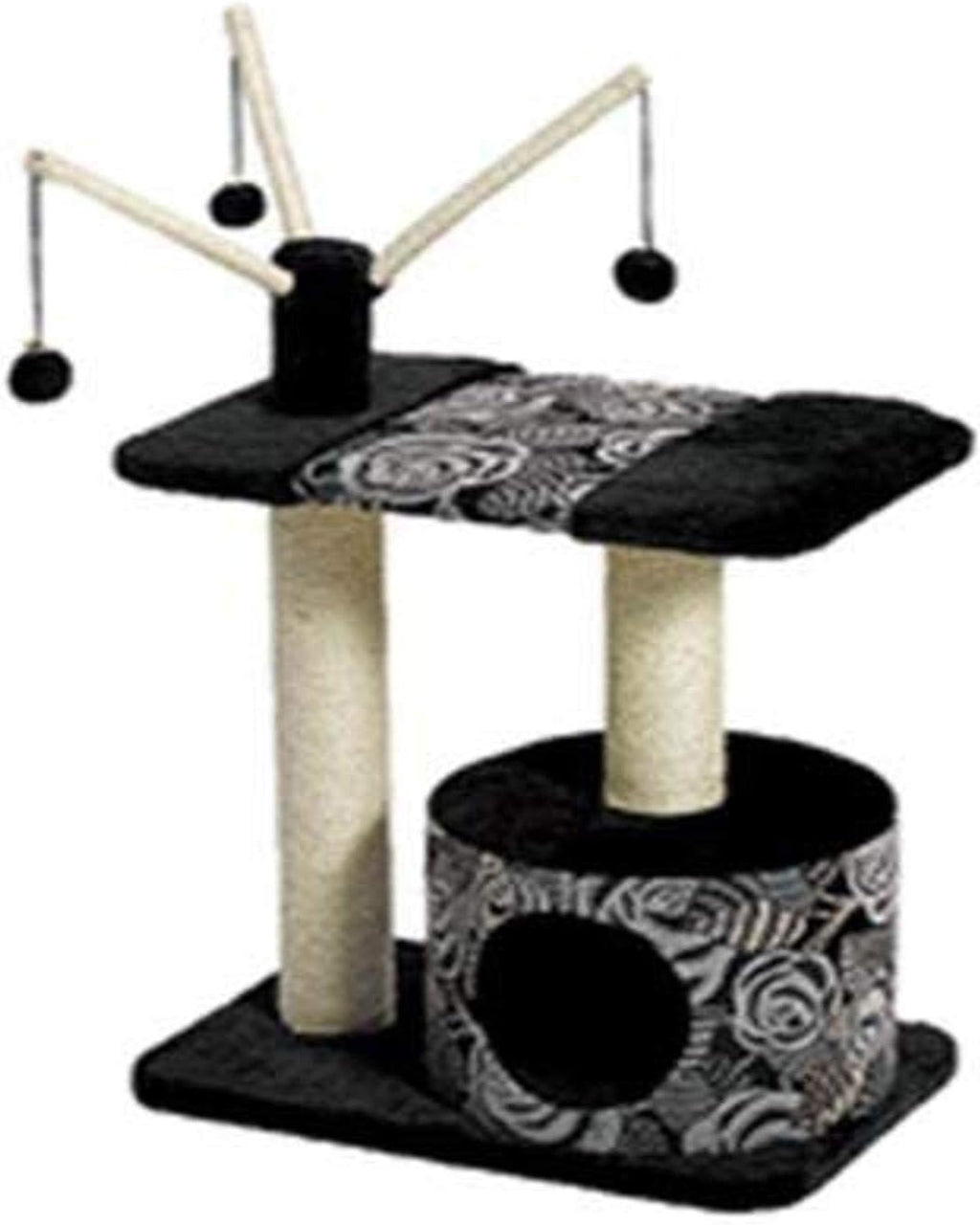Three-tier woven rattan cat tree with dome cubby, basket bed and sisal posts – view 5