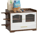 Dog-Proof Cat Litter Box Enclosure with Staircase, Drawer and Acrylic Door