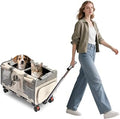 PETCUTE Rolling Pet Carrier for 2 Cats, Double-Compartment with Wheels, Up to 38.5 lbs, Airline Approved, Beige