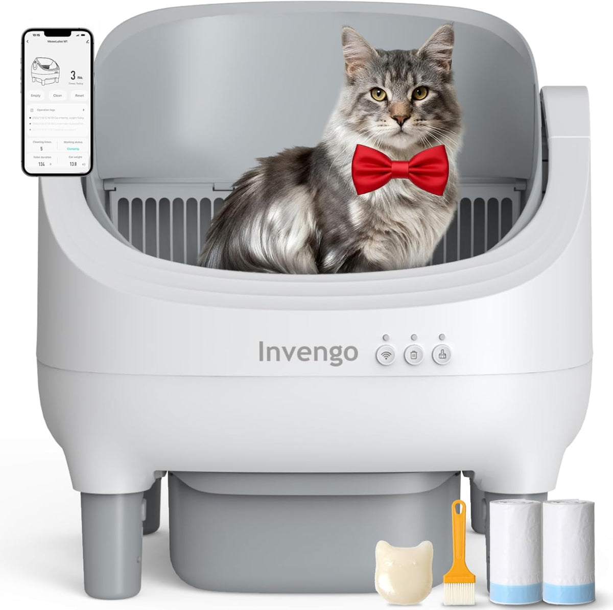 Light grey open-top self cleaning cat litter box