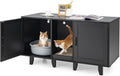 Black double litter box enclosure cabinet used as a TV stand
