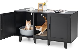 Tangkula Double Cat Litter Box Enclosure for 2 Cats, Large Hidden Cabinet with Scratching Board, TV Stand or Side Table