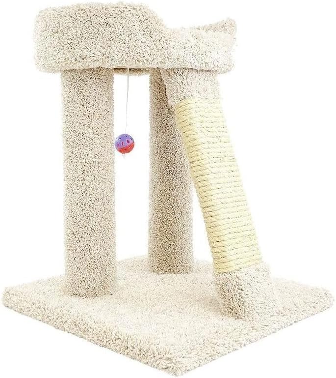 Brown elevated plush cat bed on a sisal scratching post – view 4