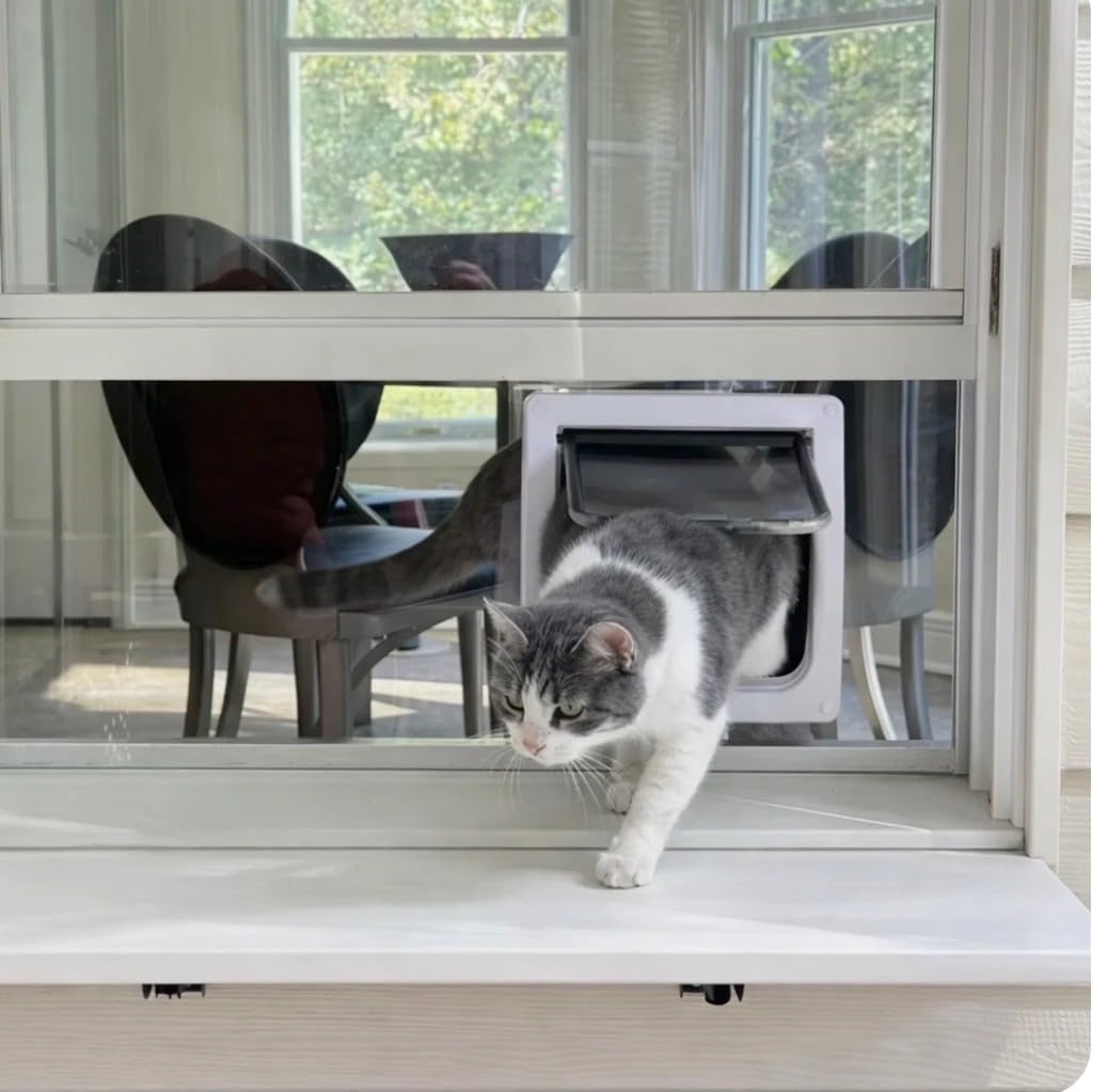 Clear plexiglass cat door window insert with pet flap
