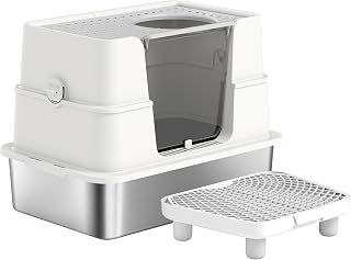 Stainless Steel XL Enclosed Cat Litter Box, Top and Side Entry, for Large Cats