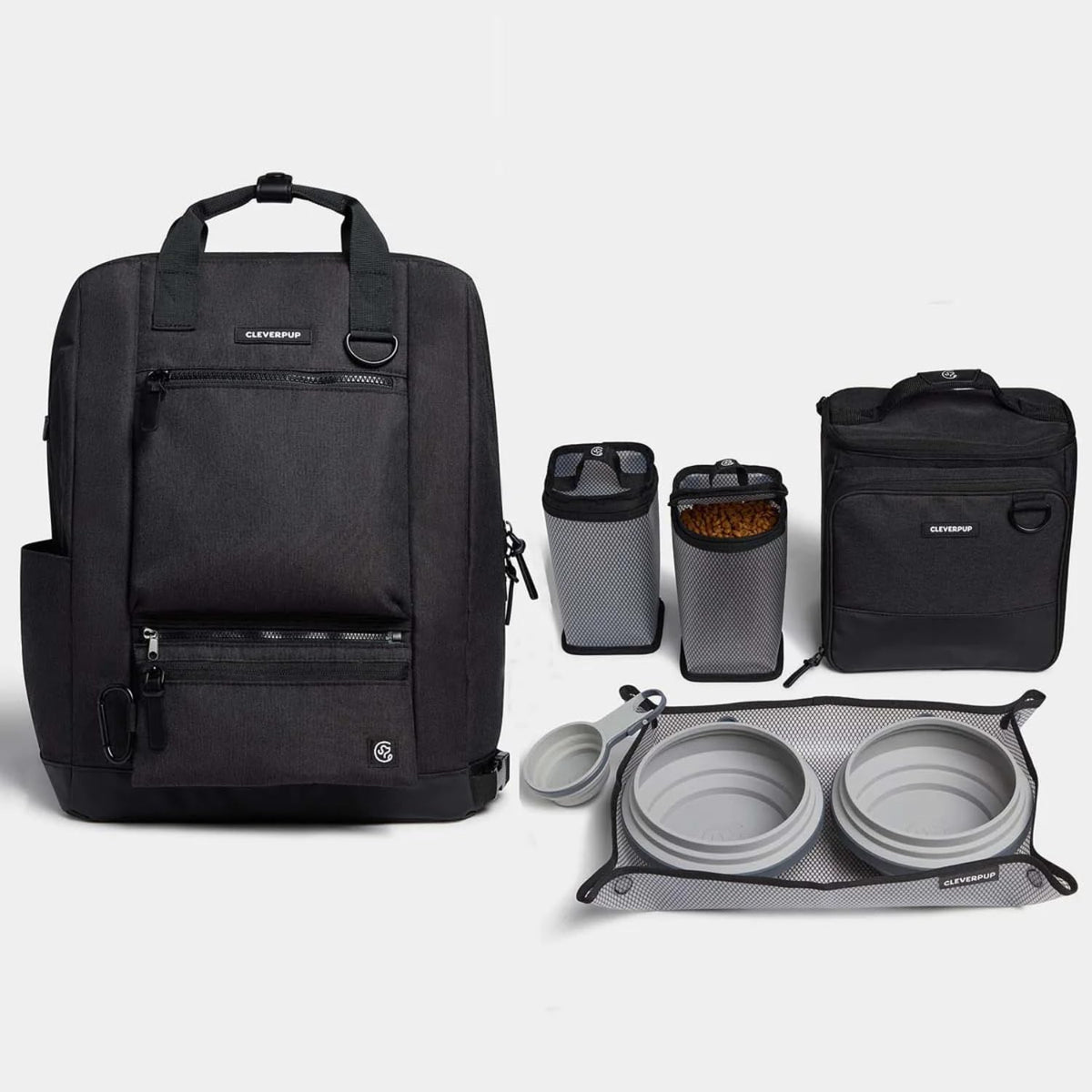 Graphite dog gear backpack with 7-piece large dog travel kit