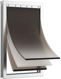 Silver aluminum three-flap extra large dog door in an exterior door