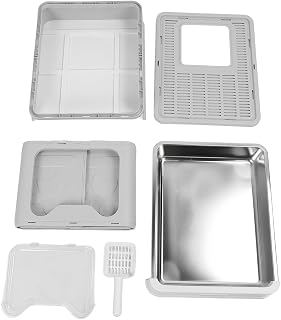 Enclosed Stainless Steel Cat Litter Box, Large Drawer Style, Foldable, with Scoop, Gray