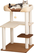 Low-step 37.5 inch cat tree with cushioned top perch and wide shelves