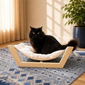 Modern Wooden Cat Hammock Bed, Soft Plush Cushion, Natural Wood Frame, Washable Pillow