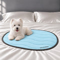 Gray cushioned dog bed mat laid across a couch seat