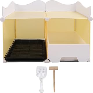 Enclosed Cat Litter Box with Splash-Proof Drawer, Detachable Lid and Passage, Yellow