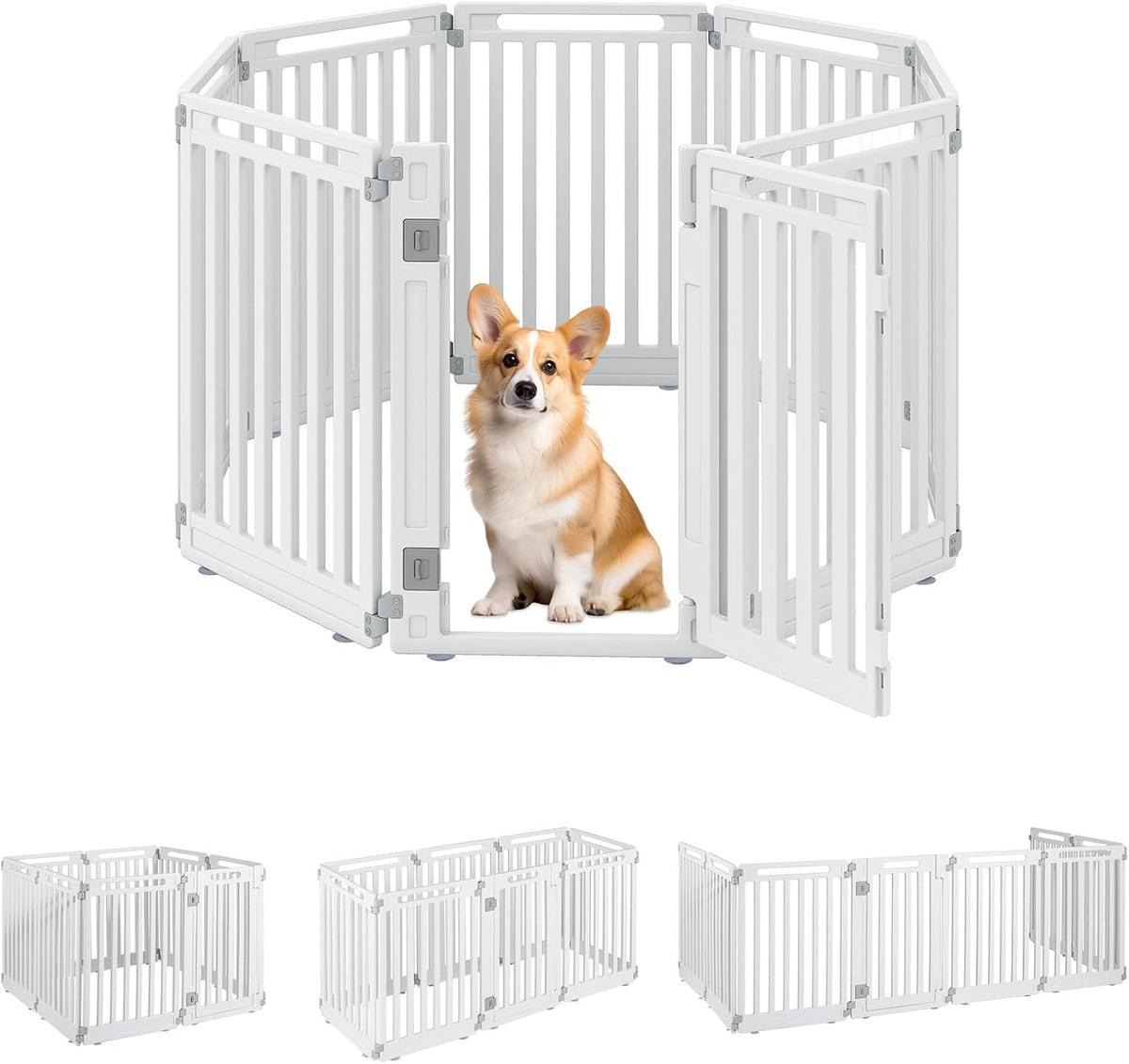 White 16-panel plastic puppy playpen with lockable door – view 5