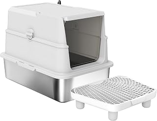 Stainless Steel Enclosed Cat Litter Box, XL with Flip Cover, for Large Cats
