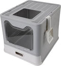 Enclosed Stainless Steel Foldable Cat Litter Box with Drawer, Top Exit