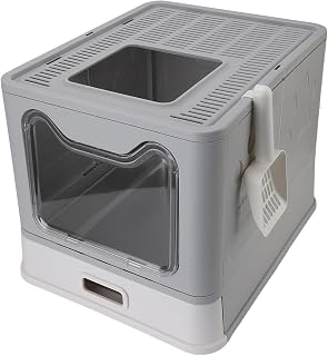 Enclosed Stainless Steel Foldable Cat Litter Box with Drawer, Top Exit