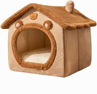 Soft Enclosed Cat Bed Pet House with Arched Entrance, Washable, for Kittens and Small Dogs, Size L