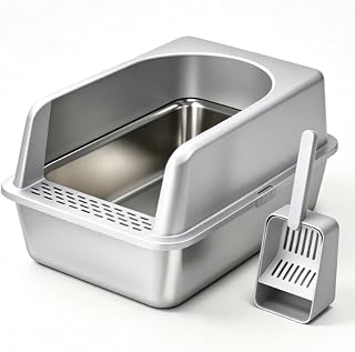 Stainless Steel Cat Litter Box, Open Top, High Sides
