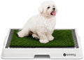 Small indoor dog potty tray with synthetic grass surface and drain hose